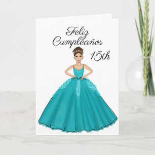 Carte Quinceanera turquoise Mode Espagnol 15 Anniversair