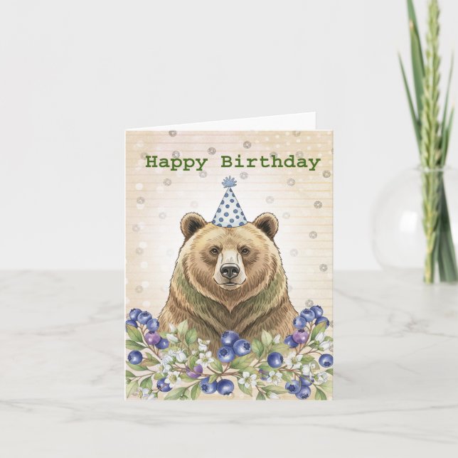 Carte Quirky Grisly Bear avec Blueberries Hommes Anniver (Devant)
