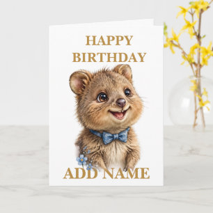 Carte Quokka mâle : Nœud papillon pastel pour bébé Anima