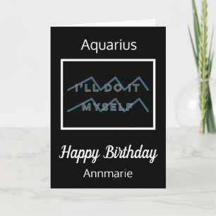 Carte Quote Zodiac Aquarius Bleu & Blanc Noir Anniversai