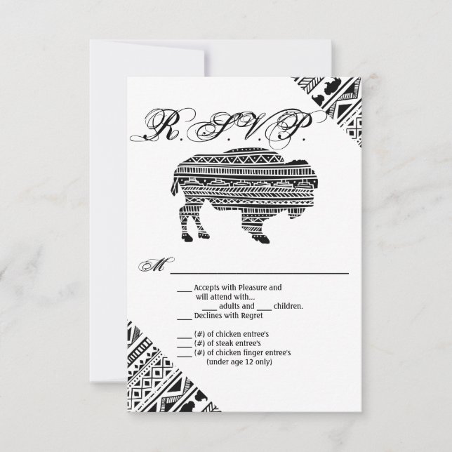 Carte R.S.V.P 3,5 x 5 Boho Buffalo Motif tribal Bo (Devant)