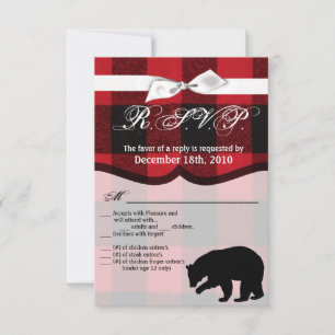 Carte R.S.V.P 3,5 x 5, Red Plaid Black Bear
