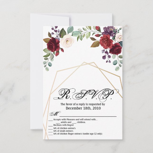 Carte R.S.V.P 3,5x5 blanche rose or géométrique (Devant)