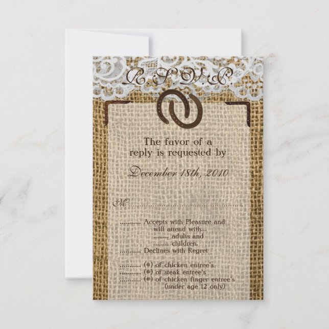 Carte R.S.V.P. 3,5x5 Fer à Cheval Burlap (Devant)