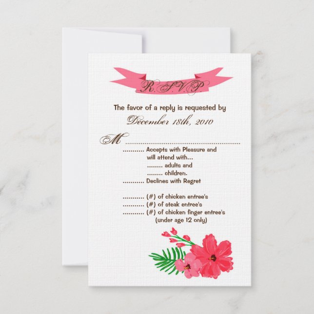 Carte R.S.V.P. 3,5x5 Fleur Hibiscus de printemps H (Devant)