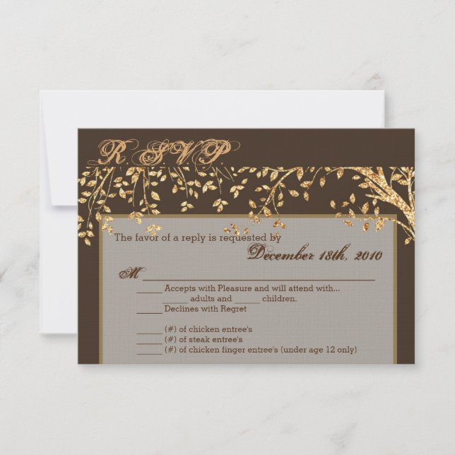 Carte R.S.V.P. 3.5x5 Gold Foil Automne Fall Tree B (Devant)