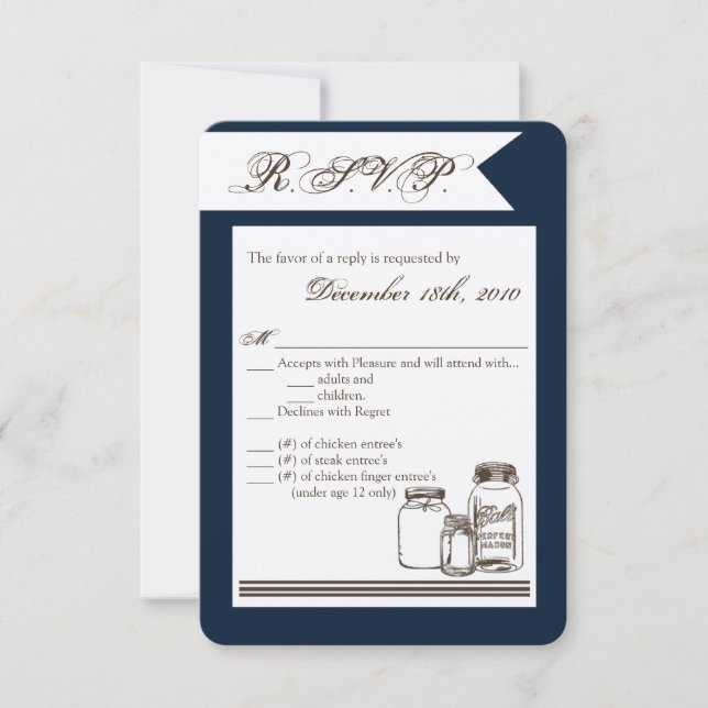 Carte R.S.V.P. 3,5x5 Mason Jar Pays Vases Rustique (Devant)