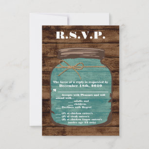 Carte R.S.V.P 3,5x5 Mason Jar Wood Country Rustic
