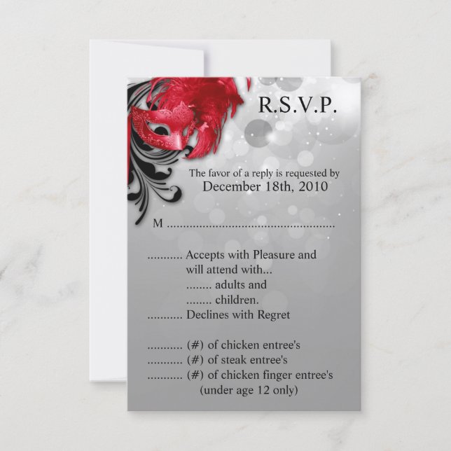 Carte R.S.V.P. 3,5x5 Masque rouge (Devant)