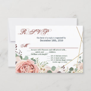 Carte R.S.V.P. 5x3.5 Anémone de Rose géométrique d