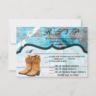 Carte R.S.V.P. 5x3.5 Bottes de porte en bois bleu