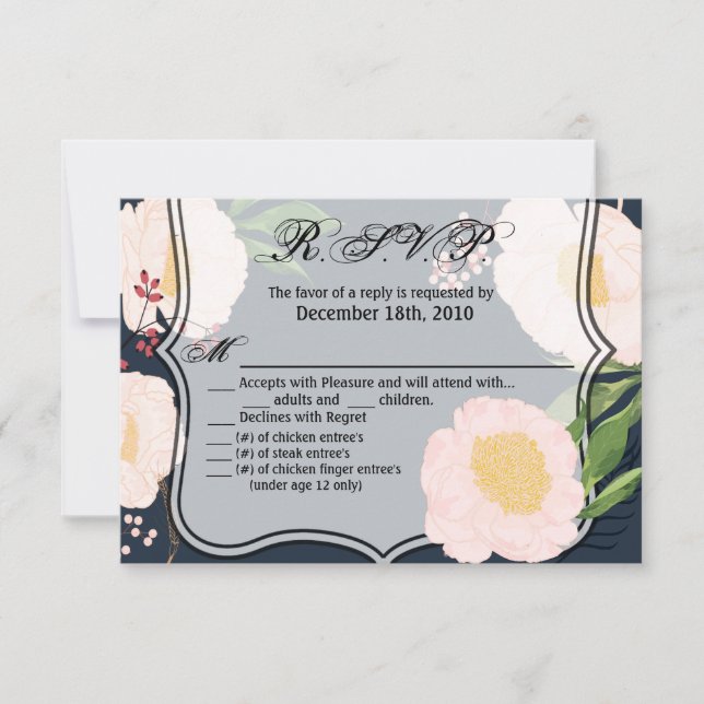 Carte R.S.V.P. 5x3.5 Fleurs florales blanches sur  (Devant)
