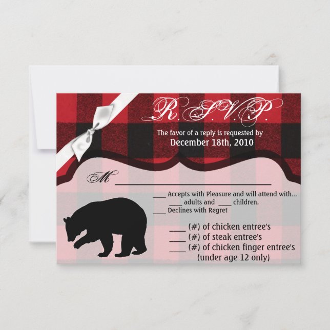 Carte R.S.V.P 5x3.5 XMAS Red Buffalo Plaid Bear (Devant)