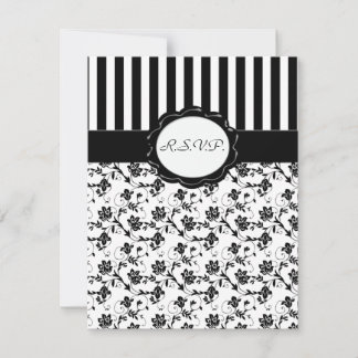 Carte R.S.V.P. à rayures florales noir et blanc