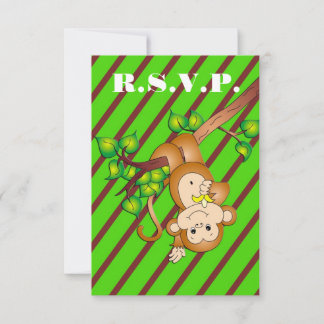 Carte R.S.V.P. Baby shower avec singe - Vert