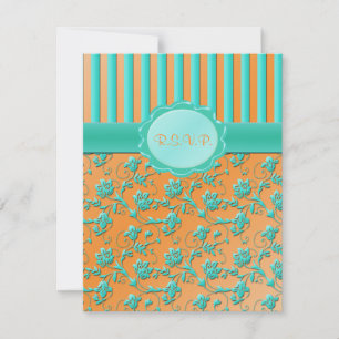 Carte R.S.V.P. turquoise et Tangerine Floral Strip