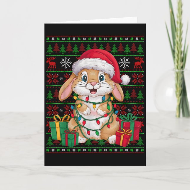 Carte Rabbit Bunny Xmas Lights Ugly Santa Hat Bunny Chri (Devant)