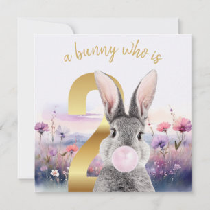 Carte Rabbit Deuxième anniversaire soufflant bulle rose 