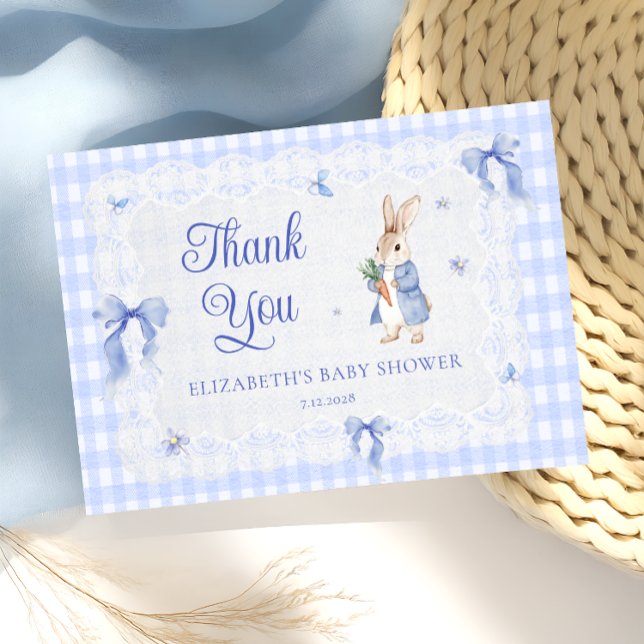 Carte Rabbit Gingham Bunny Baby Shower Thank You  Card (Créateur téléchargé)