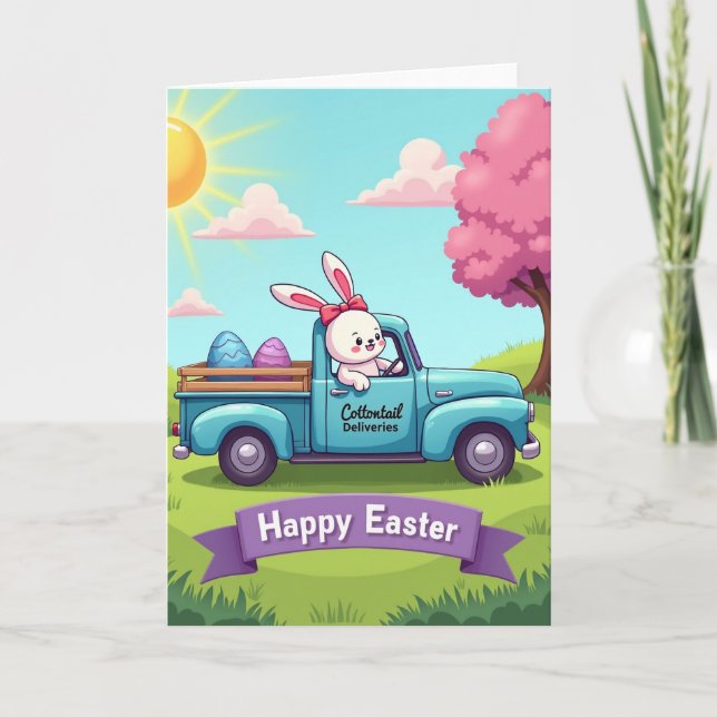 Carte Rabbit Truck Springtime Faux Gold Card (Devant)