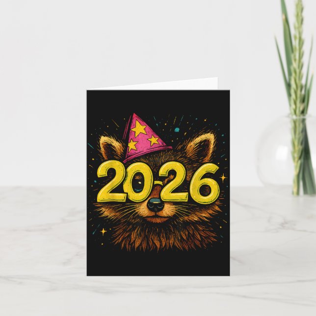 Carte Raccoon 2026 Party Gles Funny New Year Celebration (Devant)