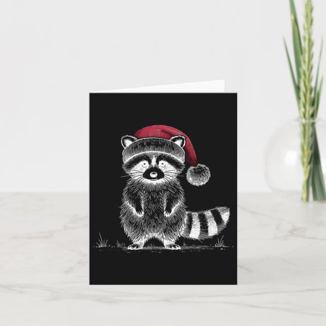 Carte Raccoon de Noël Santa Hat Trash Panda Raccoon Lo (Devant)