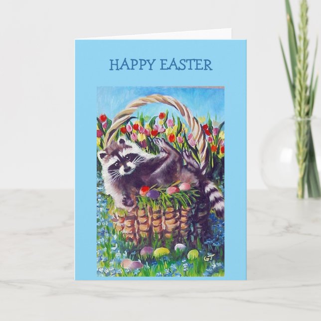 Carte Raccoon Easter Basket Blank Greeting Card (Devant)