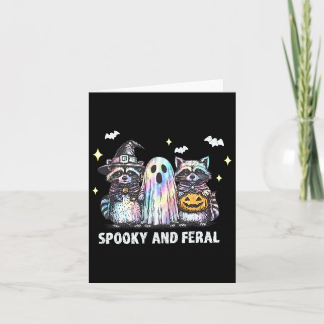 Carte Raccoon éffrayant Et Feral Halloween Raccoon Ghost (Devant)