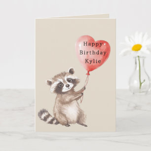 Carte Raccoon Heart Balloon Anniversaire