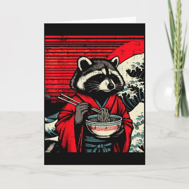 Carte Raccoon Kimono Eating Ramen Japanese Food Art Men  (Devant)