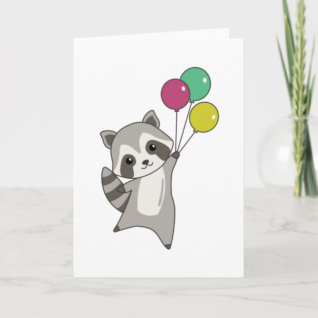 Carte Raccoon Mouches Ballons Au-Dessus De Mignons Anima (Devant)