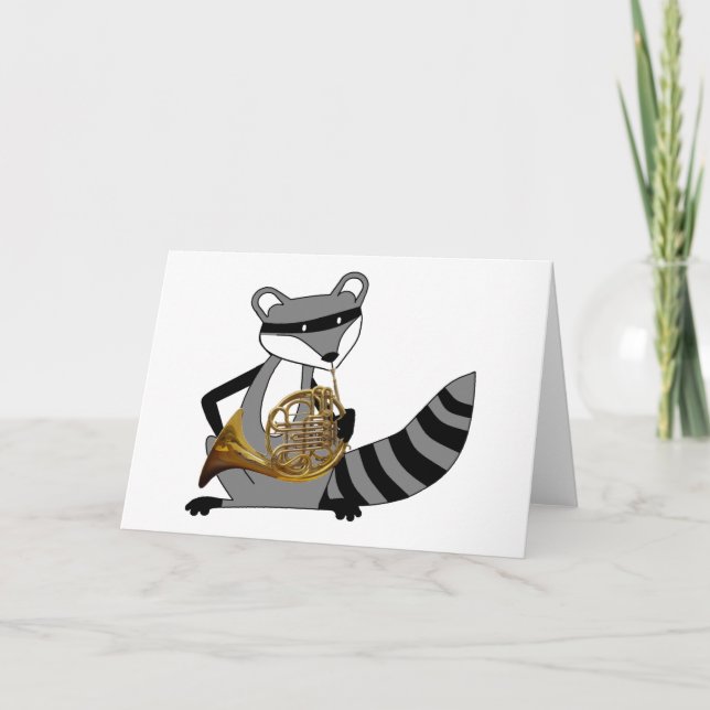Carte Raccoon Playing the French Horn (Devant)
