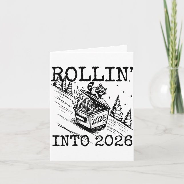 Carte Raccoon Rolling Into 2026 Happy New Year 2026 Funn (Devant)