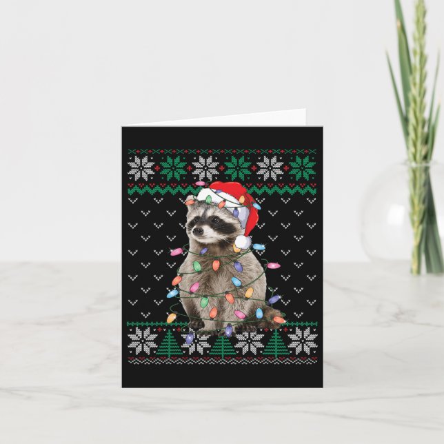 Carte Raccoon Santa Hat Noël Vilain Sweater Animaux L (Devant)