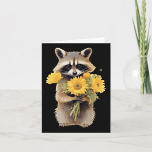 Carte Raccoon tenant tournesol mignonne Fleur Fleur Fête