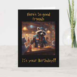 Carte Raccoons and Cats share drinks in the bar birthday
