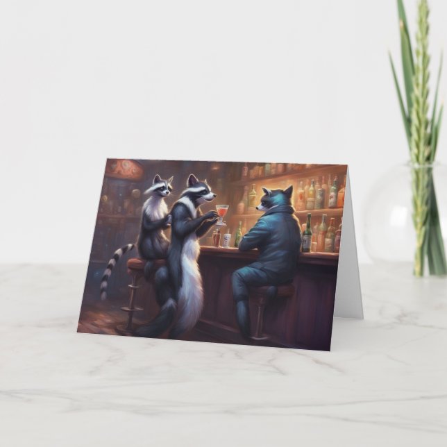 Carte Raccoons boire un verre dans un bar parler d'ordur (Devant)