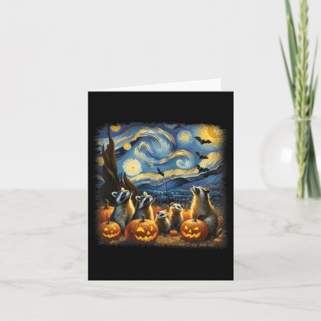 Carte Raccoons Et Possum Halloween Automne Van Gogh Star (Devant)