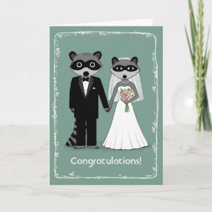 Carte Raccoons Mariée et Mariage de chambre Félicitation