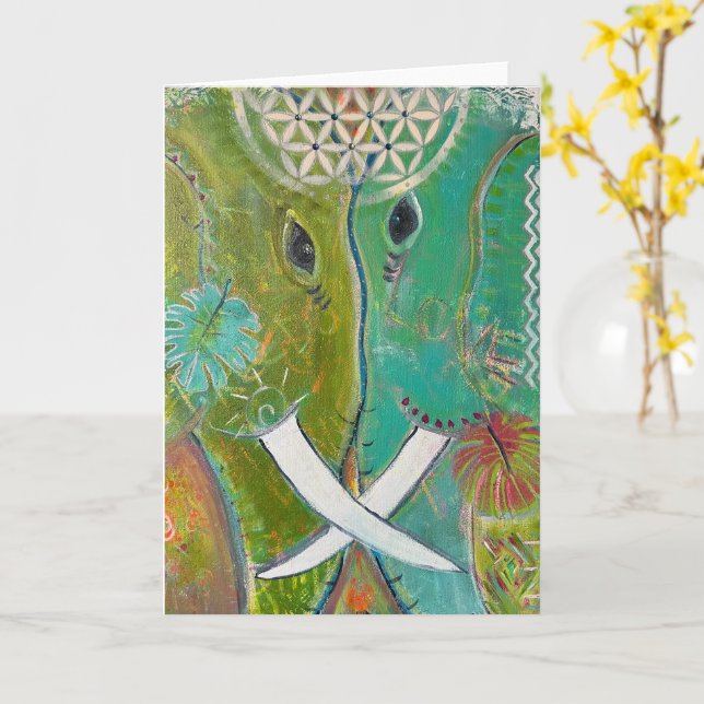 Carte Racines de la Mémoire Salutations des éléphants -b (Fleur jaune)