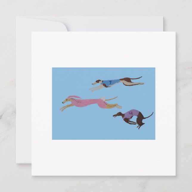 Carte Racing Greyhounds with lead dog in Bunny suit (Devant)