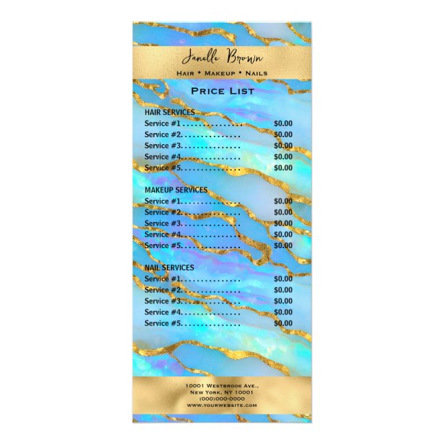 Carte rack de tarif Gold et Opal Stone Services (Devant)