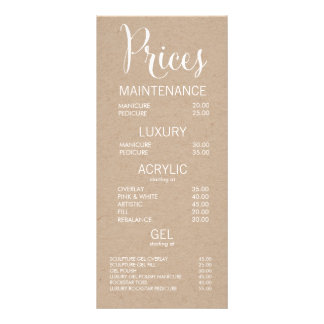 Carte Rack du menu Boutique d'affaires - Tarifs