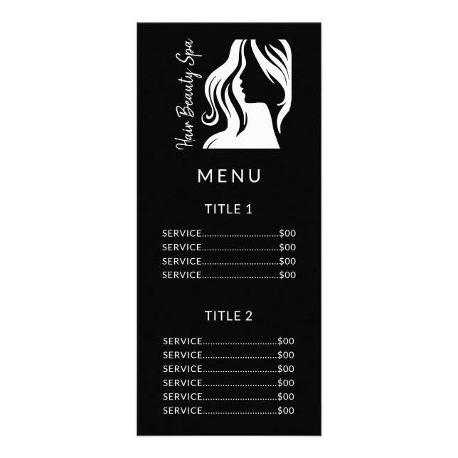 Carte rack du menu du salon noir logo blanc (Devant)