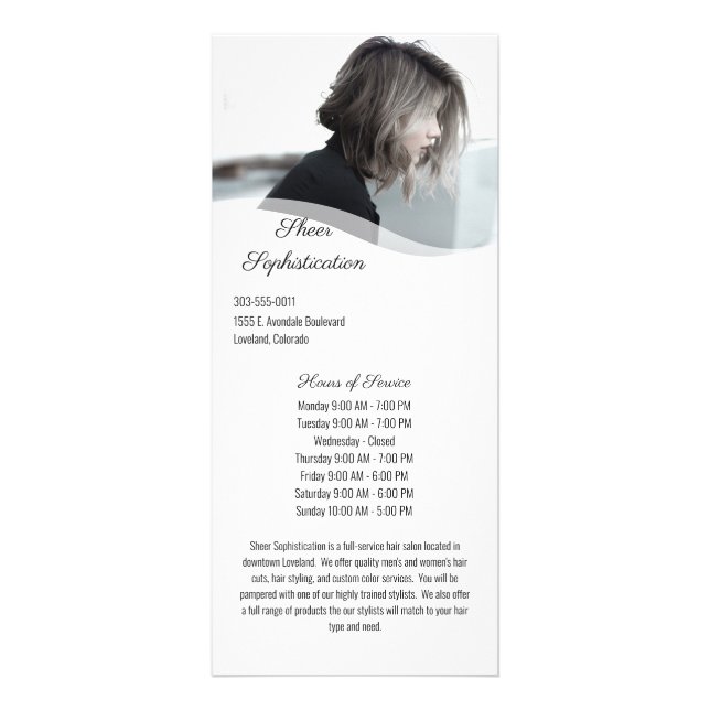 Carte Rack du menu du service de salon de cheveux (Devant)