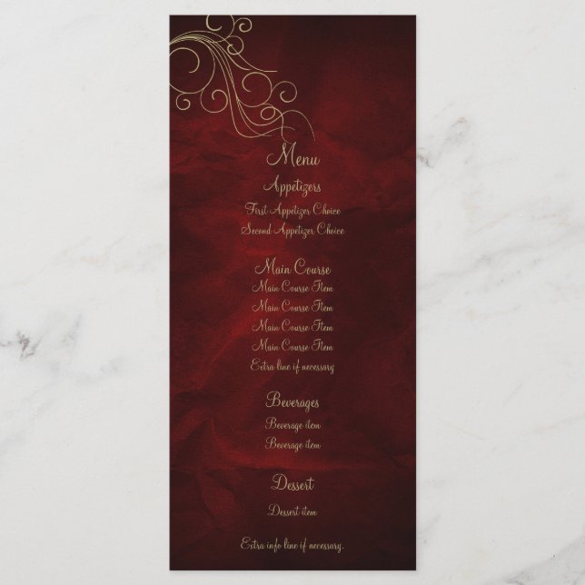 Carte Rack du menu Mariage élégant Burgundy Red Go (Devant)