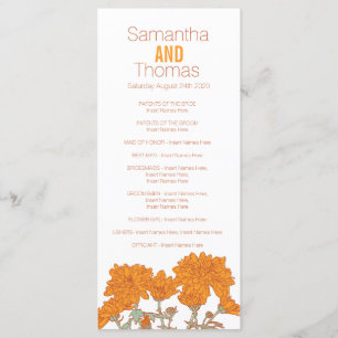 Carte rack du programme de mariage Orange chrysant