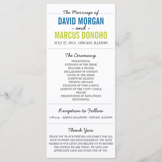 Carte rack du programme de mariage Silhouettes sim (Devant)