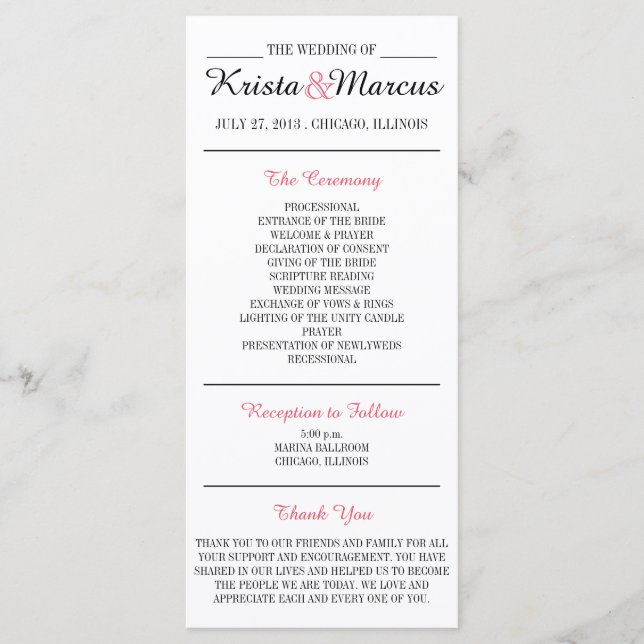 Carte rack du programme de mariage Silhouettes sim (Devant)