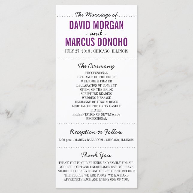 Carte rack du programme de mariage Silhouettes sim (Devant)